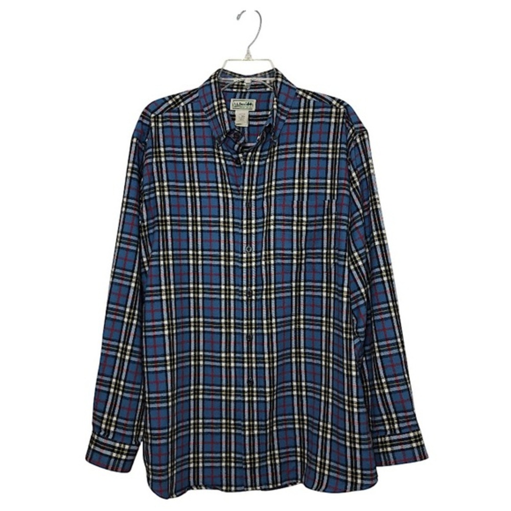 L.L. Bean Soft Cotton brushed Blue Yellow‎ Red Plaid Button Down Shirt L Regular